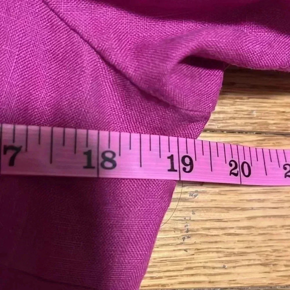 [M]Lucy Laurel Pink Red  Linen 3/4 Sleeve Button Down Shirt - Picture 7 of 9